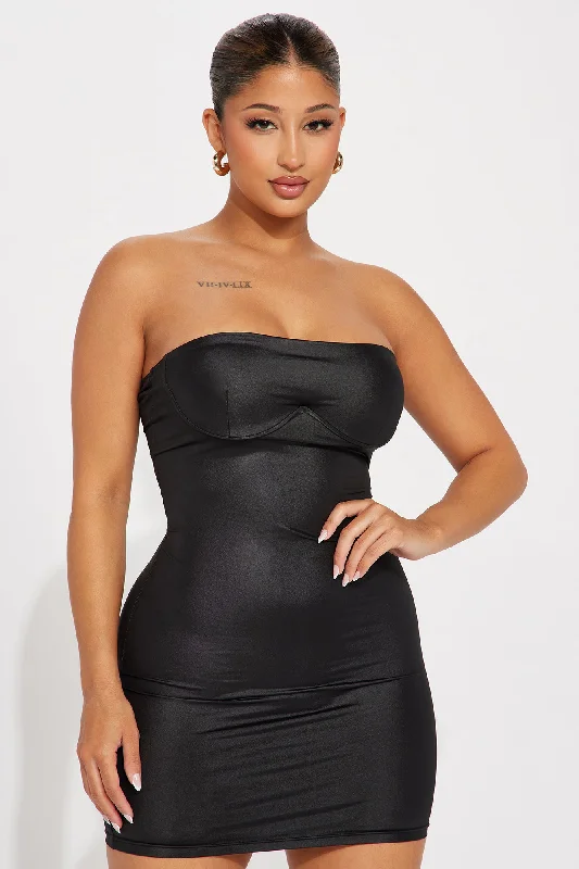 Annie Satin Mini Dress - Black