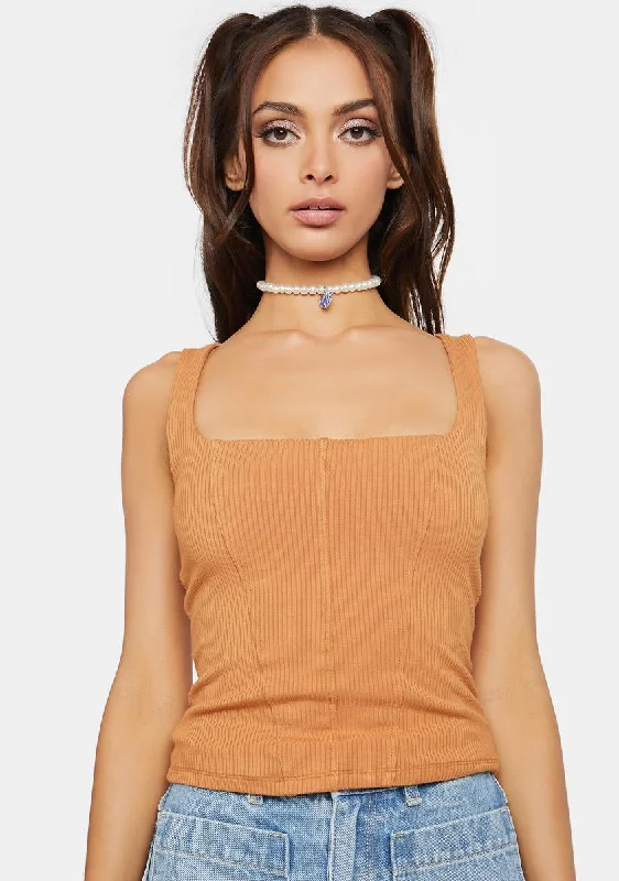 Caramel Cynthia Ribbed Corset Top