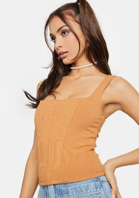 Caramel Cynthia Ribbed Corset Top