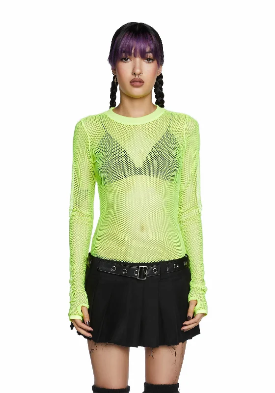 See Thru Me Fishnet Top - Neon Yellow