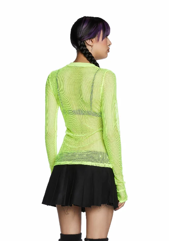 See Thru Me Fishnet Top - Neon Yellow