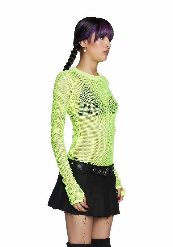 See Thru Me Fishnet Top - Neon Yellow