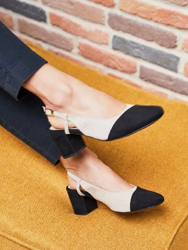 Alice Recycled Vegan Heeled Pumps | Black & Beige