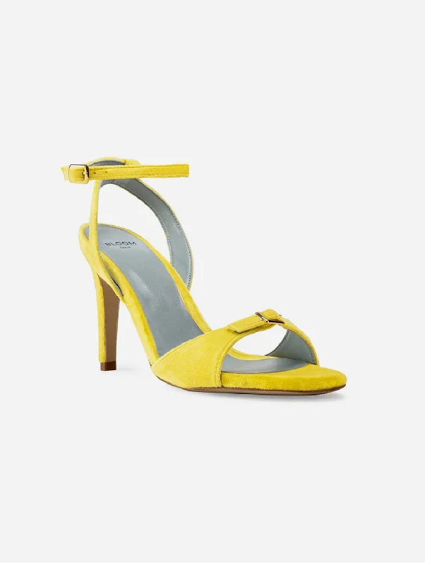 Anna Vegan Velvet Heeled Sandals | Yellow