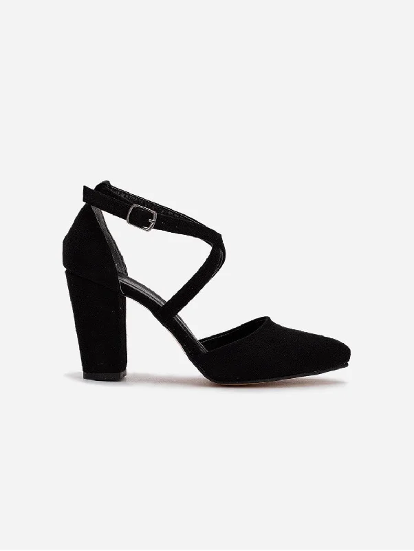 Sina Vegan Suede Strappy Heels | Black