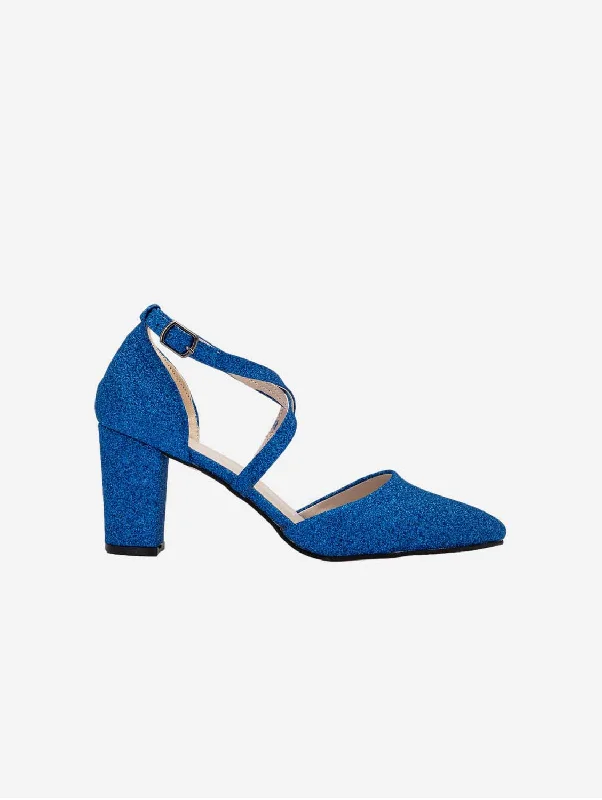 Sina Vegan Glitter Criss Cross Heels | Bright Blue