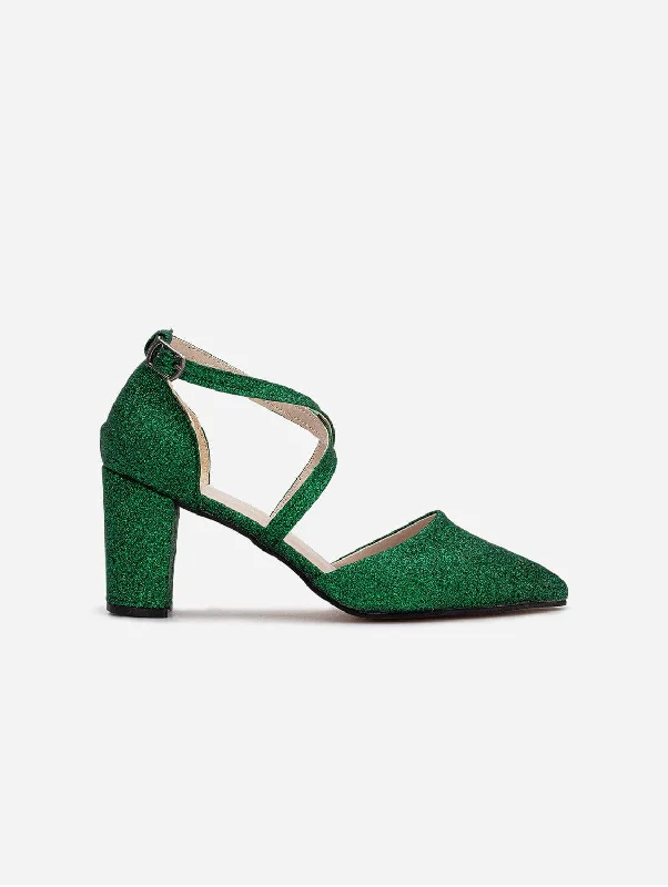 Sina Vegan Glitter Strappy Heels | Green