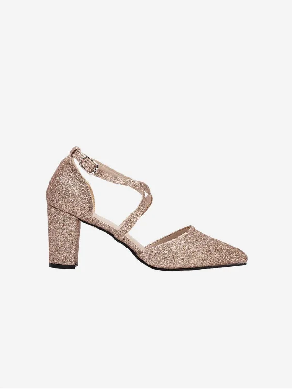 Sina Vegan Glitter Criss Cross Heels | Rose Gold