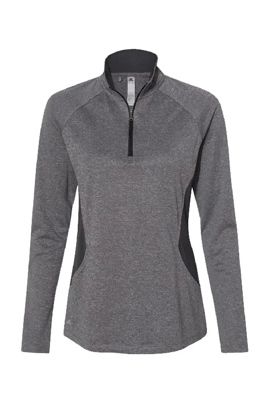 Adidas Womens UPF 50+ 1/4 Zip Sweatshirt - Heather Black/Carbon Grey - NEW