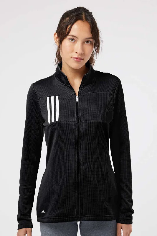 Adidas Womens 3 Stripes Double Knit Moisture Wicking 1/4 Zip Sweatshirt - Black - NEW