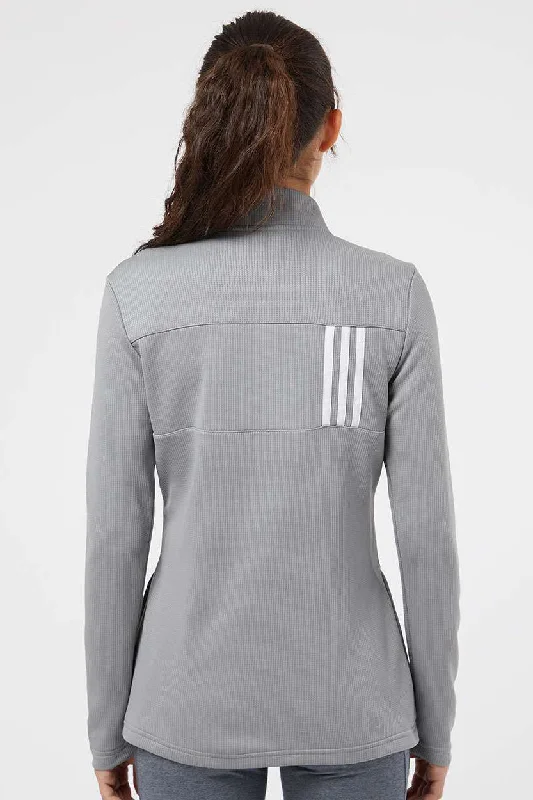 Adidas Womens 3 Stripes Double Knit Moisture Wicking 1/4 Zip Sweatshirt - Grey/White - NEW