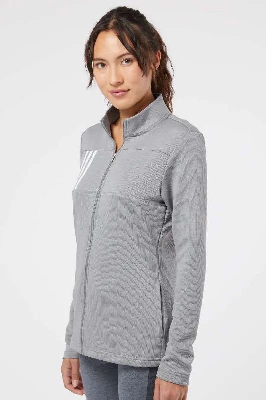 Adidas Womens 3 Stripes Double Knit Moisture Wicking 1/4 Zip Sweatshirt - Grey/White - NEW