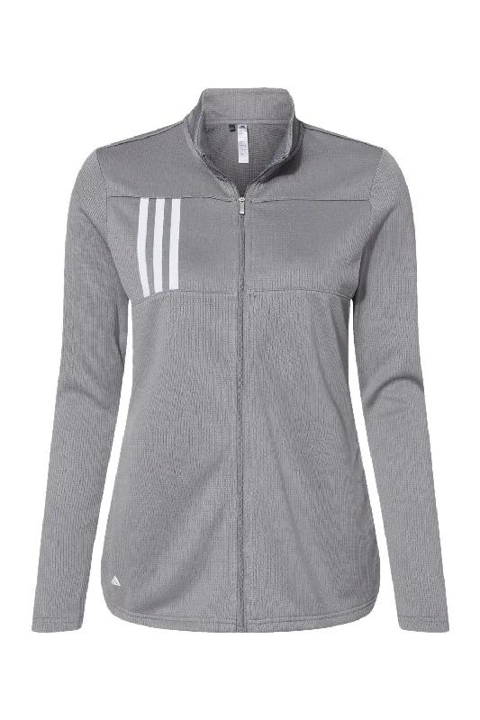 Adidas Womens 3 Stripes Double Knit Moisture Wicking 1/4 Zip Sweatshirt - Grey/White - NEW