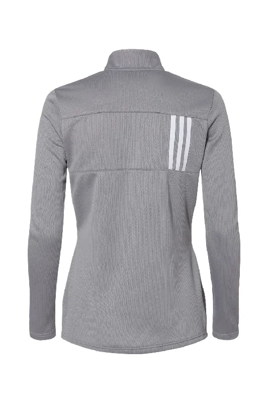 Adidas Womens 3 Stripes Double Knit Moisture Wicking 1/4 Zip Sweatshirt - Grey/White - NEW