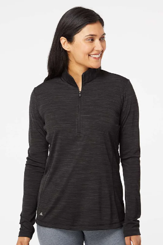 Adidas Womens Moisture Wicking 1/4 Zip Sweatshirt - Black Melange - NEW