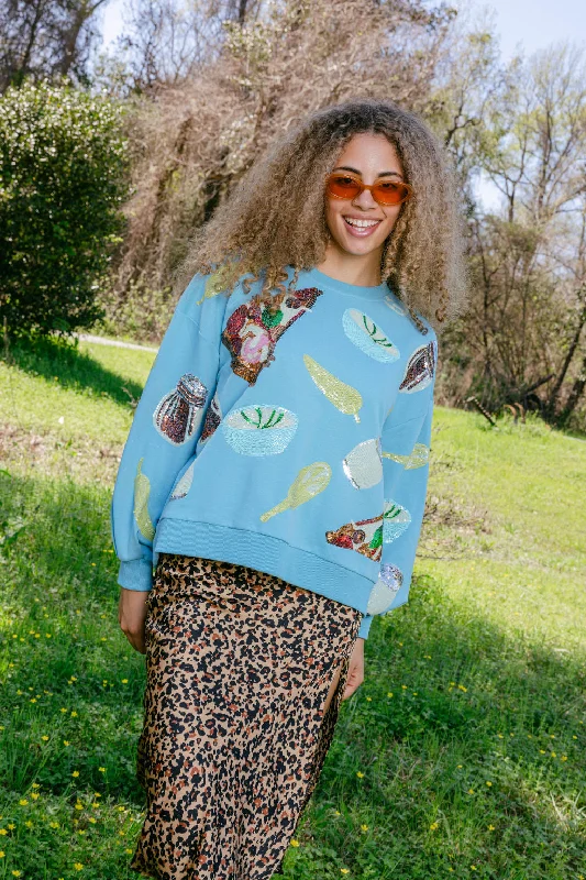 Aqua Scattered Pizza Icon Sweatshirt