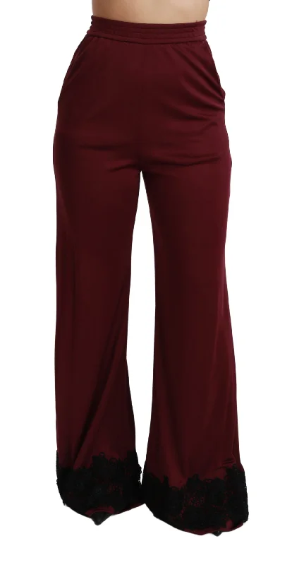 Dolce & Gabbana Lace High Waist Wide Leg Maroon Pants