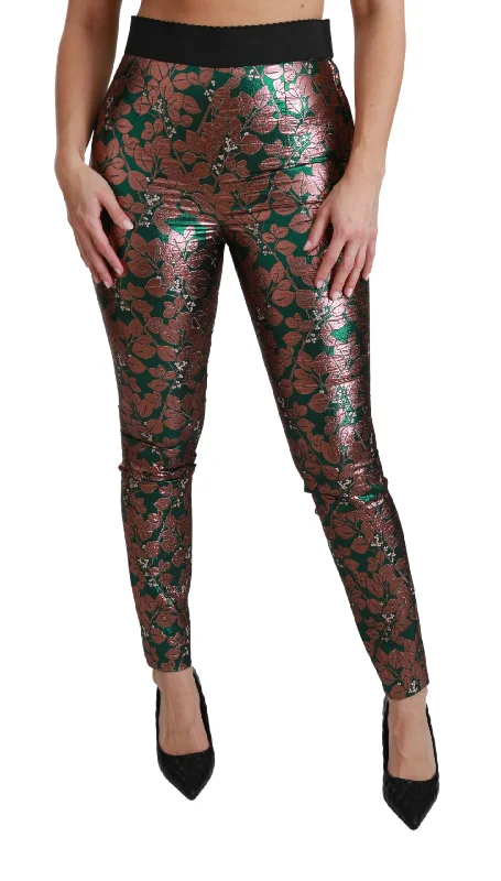 Dolce & Gabbana Leaf Metallic Side-Zip Pants