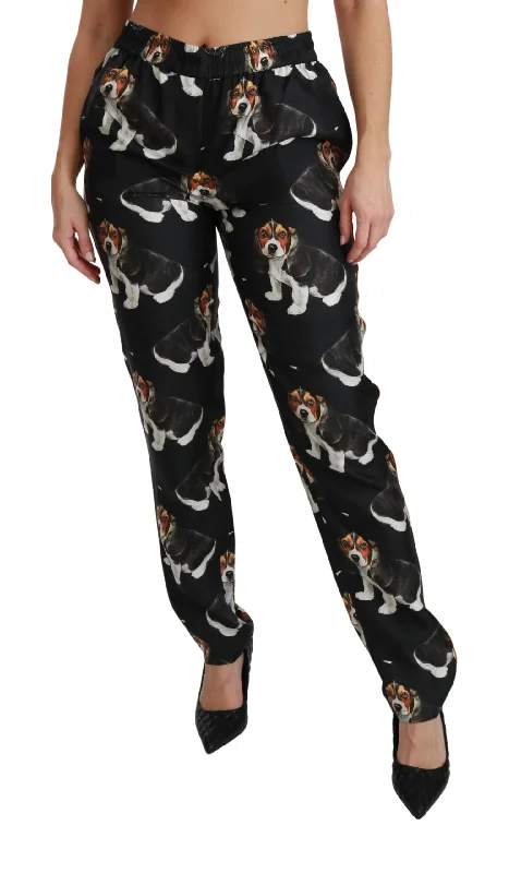 Dolce & Gabbana Printed Mid Waist Skinny Silk Pants