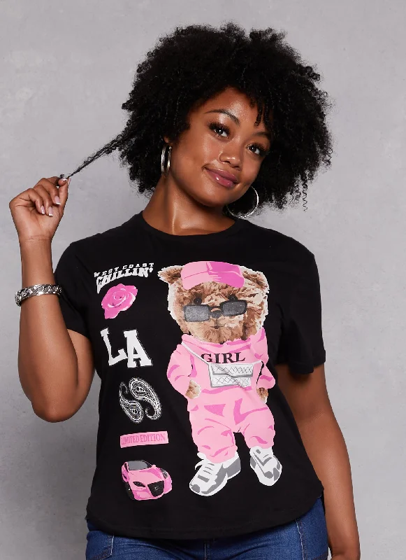 Plus Size Teddy Bear Graphic High Low Tee