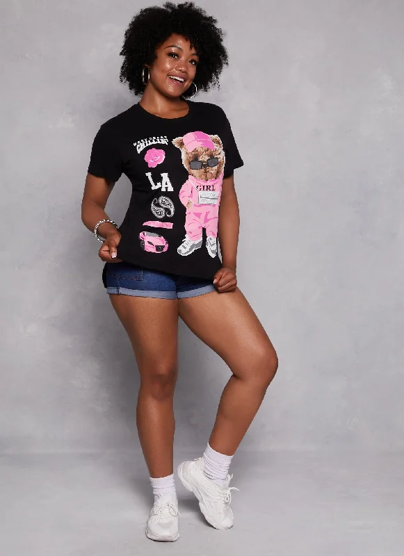 Plus Size Teddy Bear Graphic High Low Tee