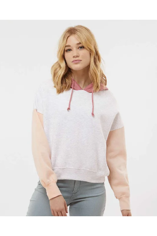 MV Sport Womens Sueded Fleece Colorblock Crop Hooded Sweatshirt Hoodie - Cameo Pink - NEW