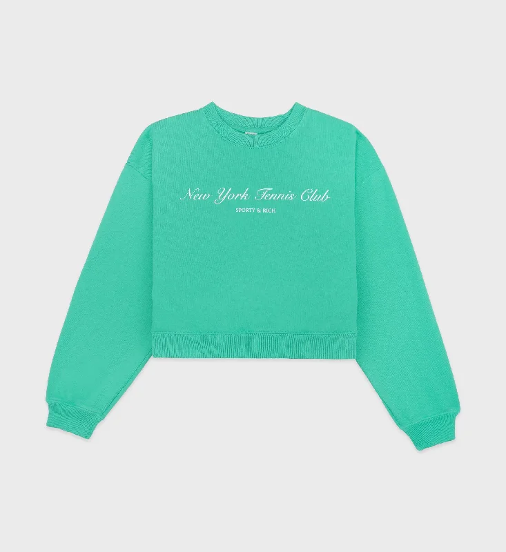 NY Tennis Club Cropped Crewneck - Caribbean/White