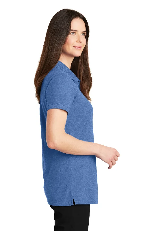 Port Authority Womens Wrinkle Resistant Short Sleeve Polo Shirt - Heather Blue - Closeout