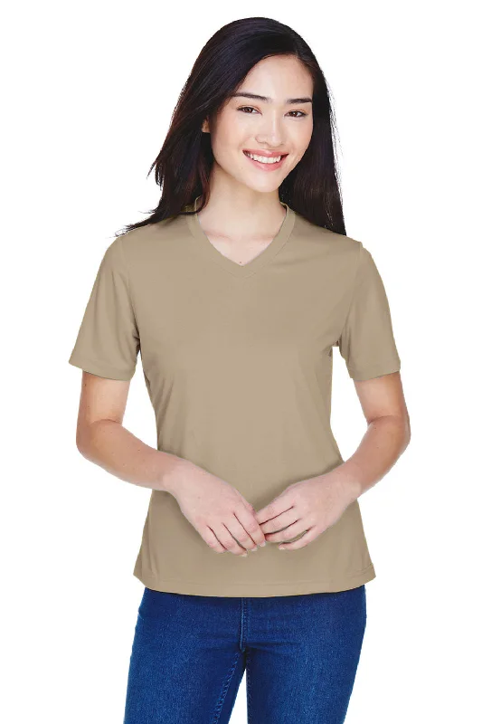 Team 365 Womens Zone Performance Moisture Wicking Short Sleeve V-Neck T-Shirt - Desert Khaki