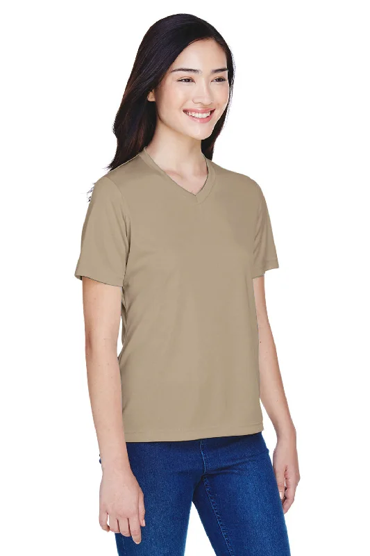 Team 365 Womens Zone Performance Moisture Wicking Short Sleeve V-Neck T-Shirt - Desert Khaki