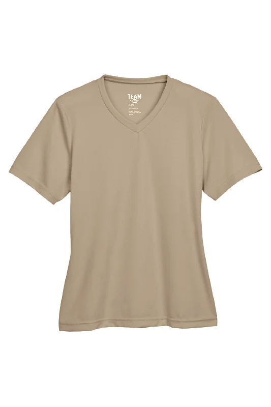 Team 365 Womens Zone Performance Moisture Wicking Short Sleeve V-Neck T-Shirt - Desert Khaki