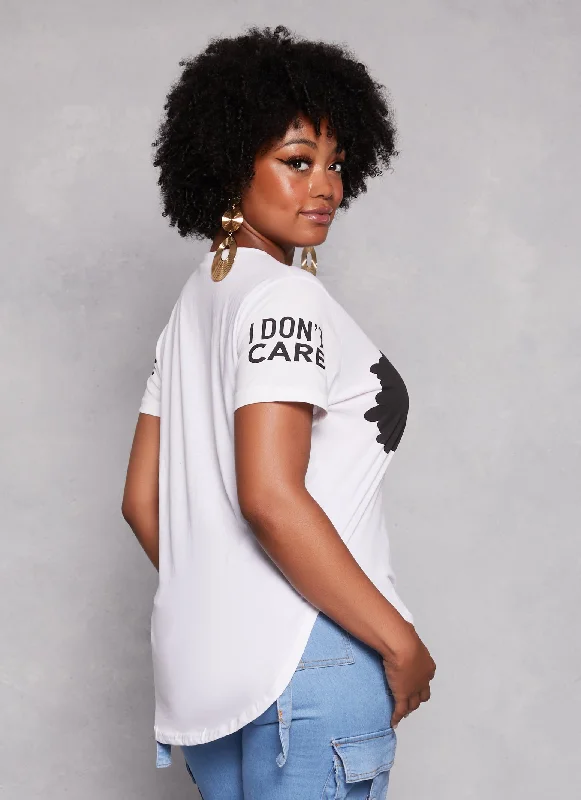 Plus Size Afro I Dont Care Foil Screen Graphic Tee