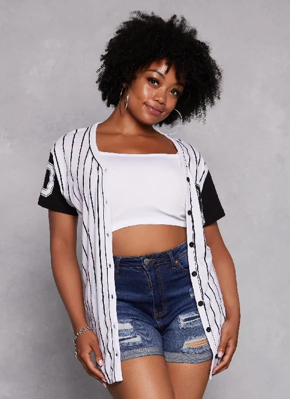 Plus Size Boss 10 Pinstripe Baseball Shirt