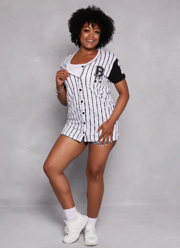 Plus Size Boss 10 Pinstripe Baseball Shirt