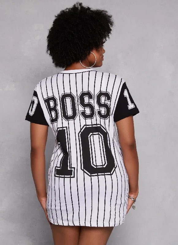 Plus Size Boss 10 Pinstripe Baseball Shirt