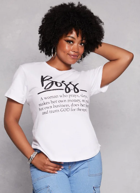 Plus Size Boss Glitter High Low Graphic Tee