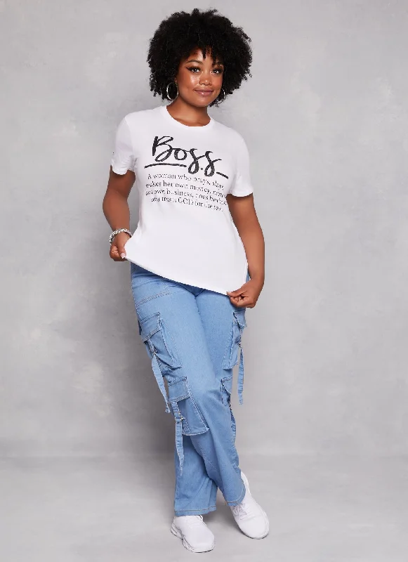 Plus Size Boss Glitter High Low Graphic Tee