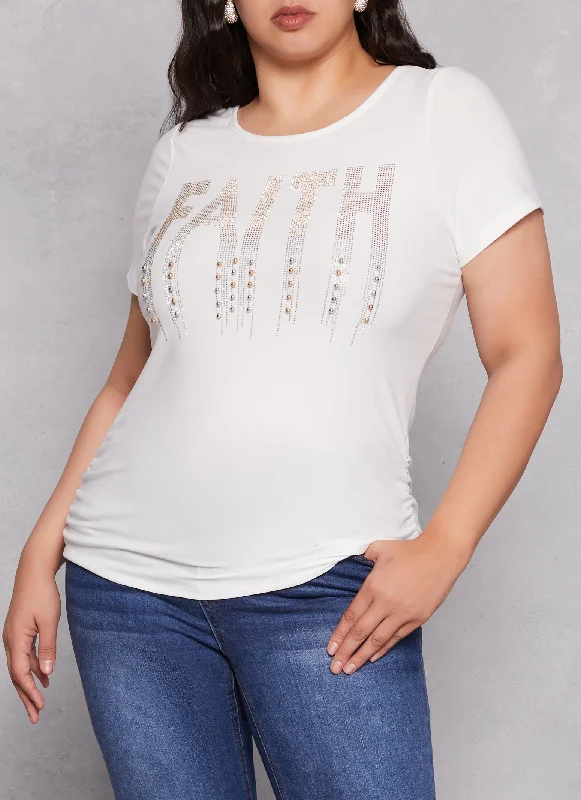 Plus Size Faith Rhinestone Beaded Graphic Tee