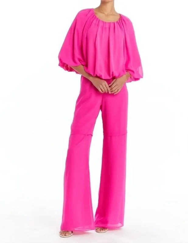 Abra Chiffon Top In Hot Pink