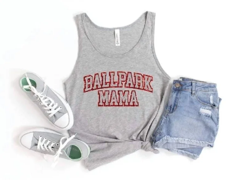 Ballpark Mama Glitter Tank Top In Grey