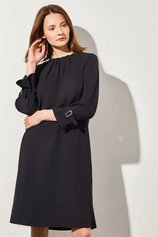 Bell Sleeve Crepe Shift Dress