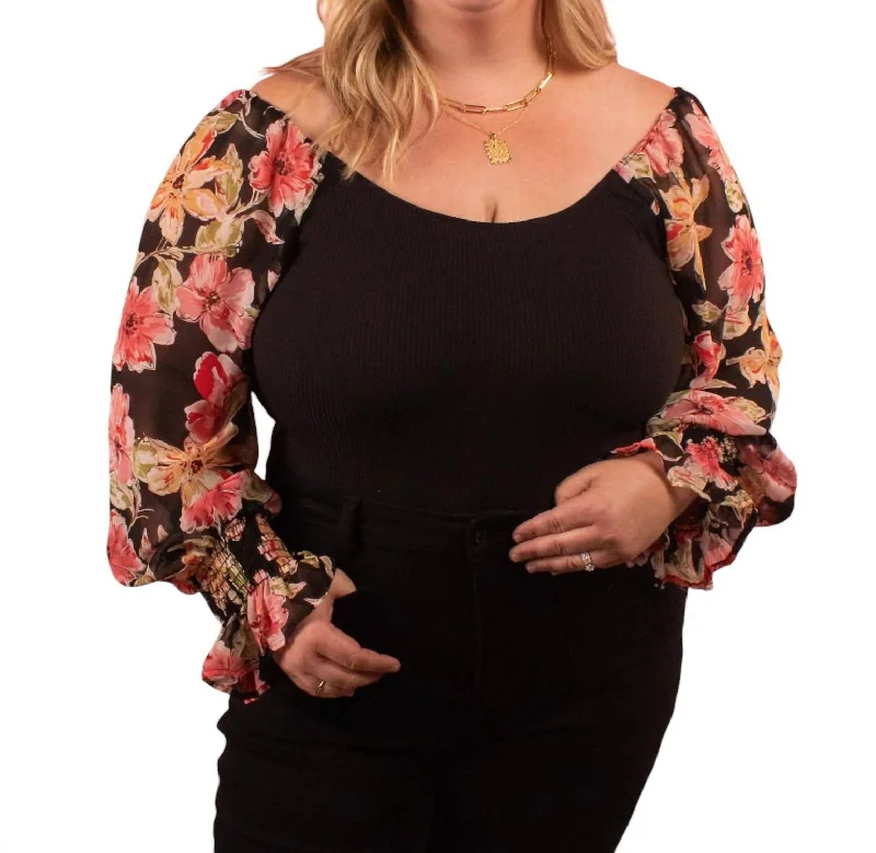 Carmela Floral Long Sleeve Bodysuit In Black