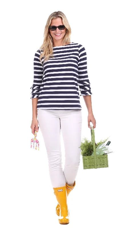 Claire Top in Navy & White Stripe