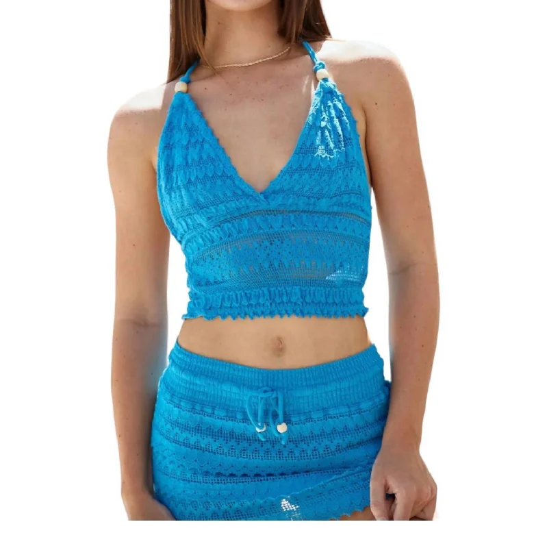 Cosmic Crochet Halter Top In Ocean Blue