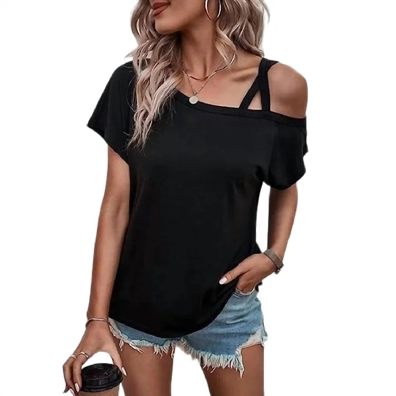 Criss Cross Shoulder Top In Black