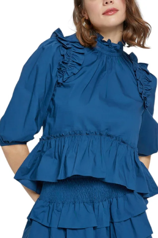 Days Ruffle Top In Midnight Blue