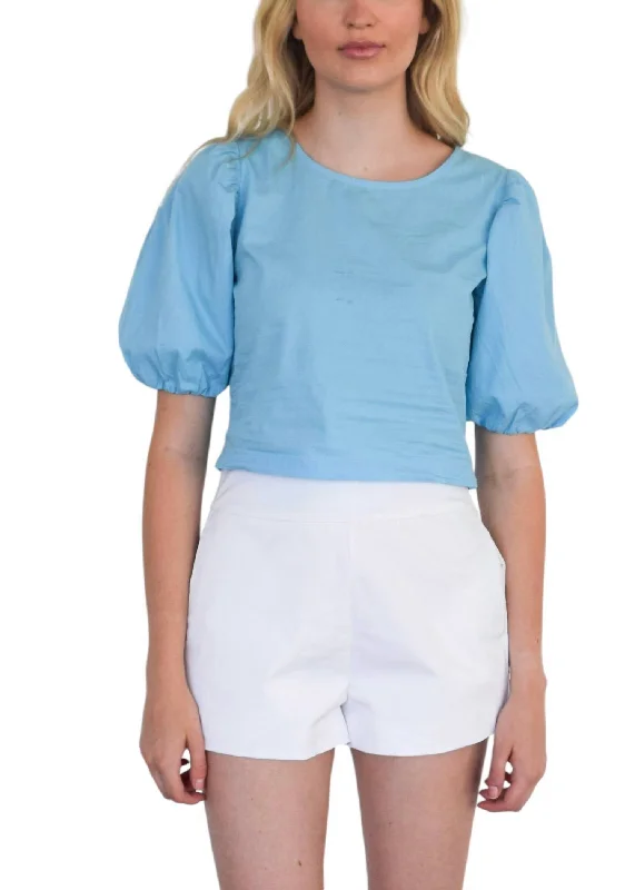 Everything Short Sleeve Top In Blue Poplin