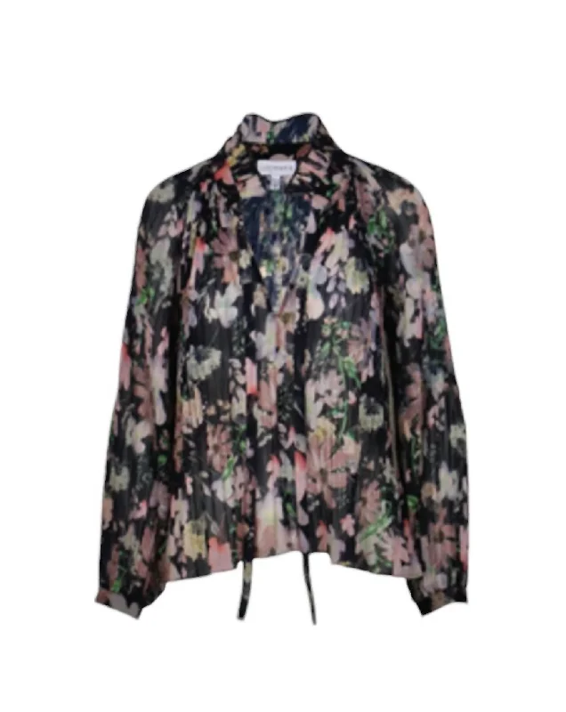 Feminine Floral Blouse Top In Black/pink