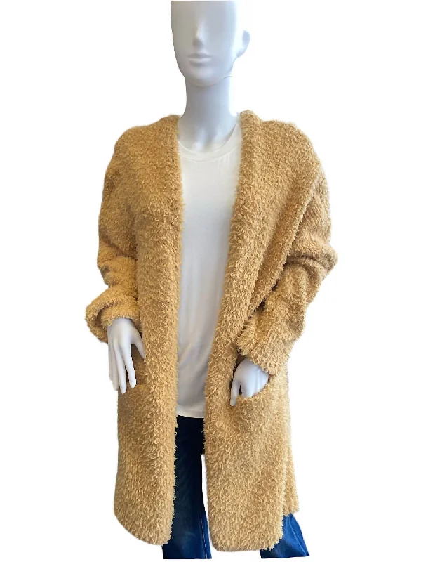 Fuzzy Midi Cardigan In Mustard