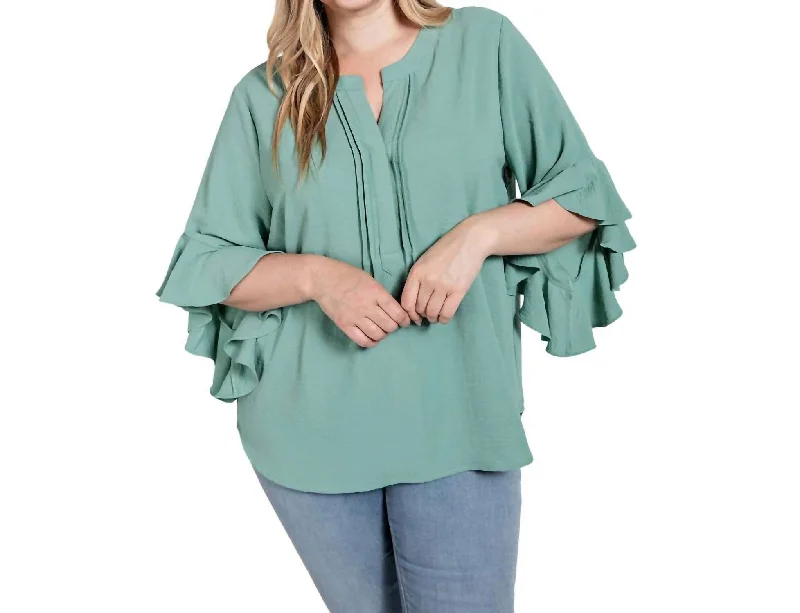 Gloria Ruffle Bell Sleeve Top In Mint